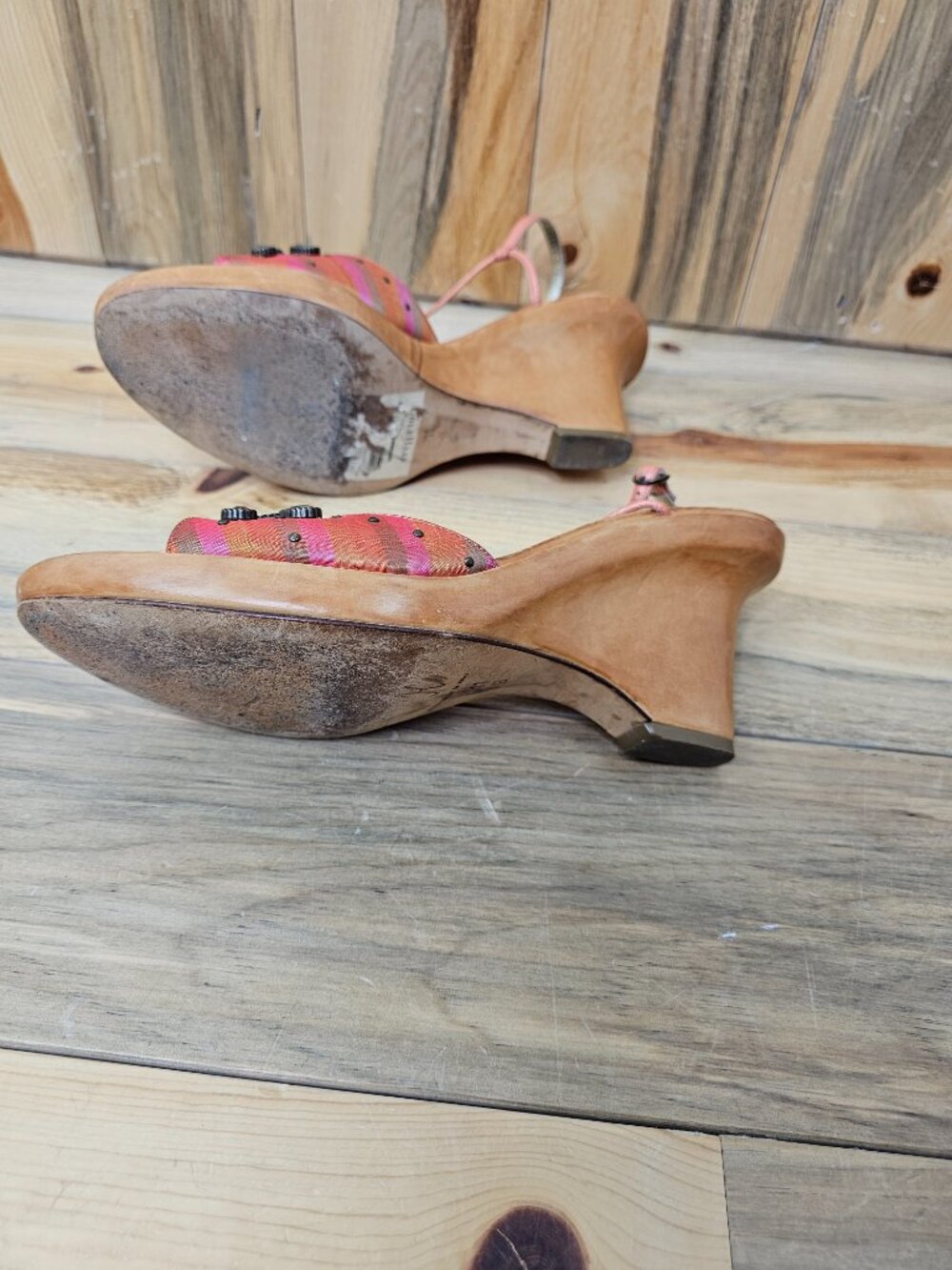 Cole Haan Collection Orange Jeweled Wedge Sandal Heel Size 11 - Picture 7 of 8